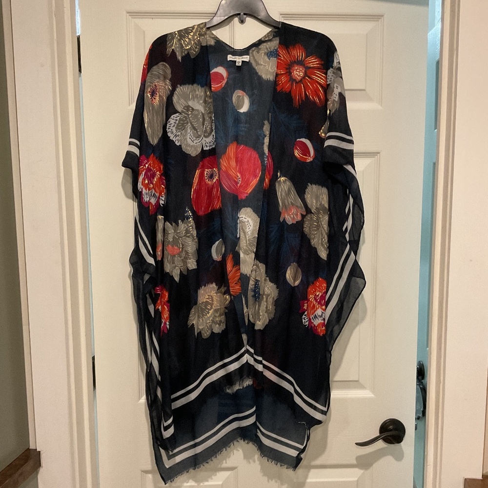 Navy floral one size shawl beach coverup Woven Heart